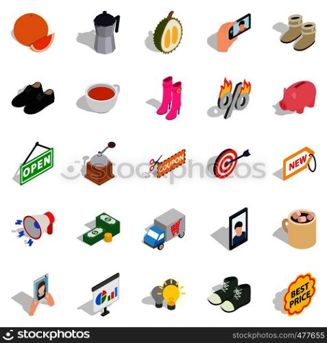 New collection icons set. Isometric set of 25 new collection vector icons for web isolated on white background. New collection icons set, isometric style