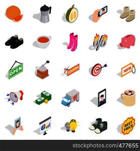 New collection icons set. Isometric set of 25 new collection vector icons for web isolated on white background. New collection icons set, isometric style