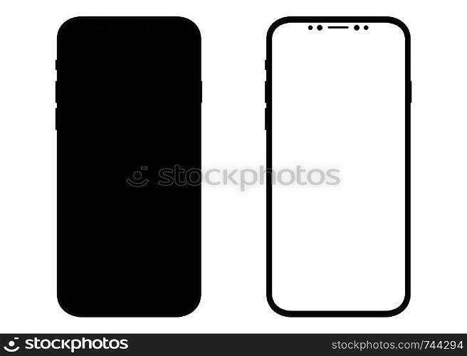 New design smartphones with blank white and black screen. Realistic vector illustration