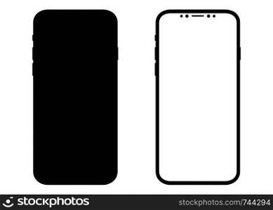 New design smartphones with blank white and black screen. Realistic vector illustration