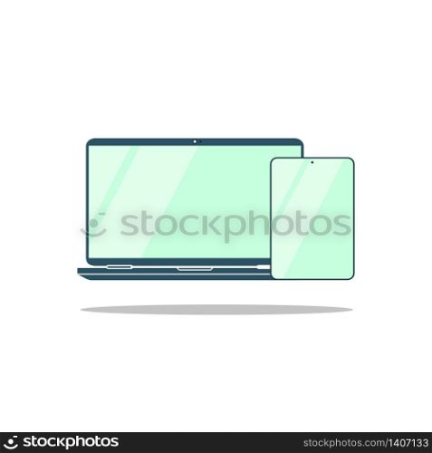 New device icon flat set in black smartphone, laptop, computer monitor, tablet on isolated white background. EPS 10 vector.. New device icon flat set in black smartphone, laptop, computer monitor, tablet on isolated white background. EPS 10 vector