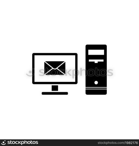 New Email on Computer. Flat Vector Icon. Simple black symbol on white background. New Email on Computer Flat Vector Icon