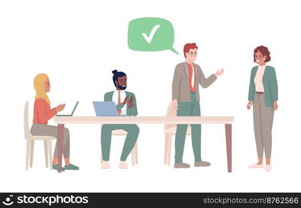 New employee introduction semi flat color vector characters. Editable figures. Full body people on white. Teamwork simple cartoon style illustration for web graphic design and animation. New employee introduction semi flat color vector characters