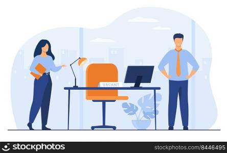 New employees requiring in office for work isolated flat vector illustration. Cartoon HR manager hiring or recruiting personnel. Recruitment, vacancy and business concept