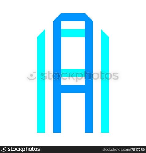 New font folded from two blue paper tapes. Trendy alphabet, vector letter A