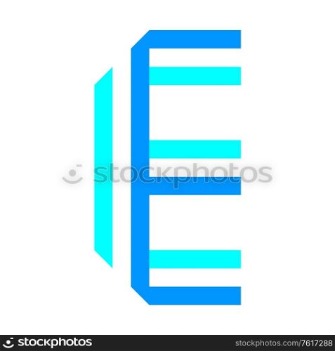 New font folded from two blue paper tapes. Trendy alphabet, vector letter E. New font folded from two blue paper tapes. Trendy alphabet, vector letter A