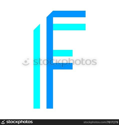 New font folded from two blue paper tapes. Trendy alphabet, vector letter F. New font folded from two blue paper tapes. Trendy alphabet, vector letter A