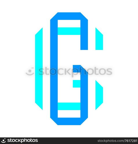 New font folded from two blue paper tapes. Trendy alphabet, vector letter G. New font folded from two blue paper tapes. Trendy alphabet, vector letter A
