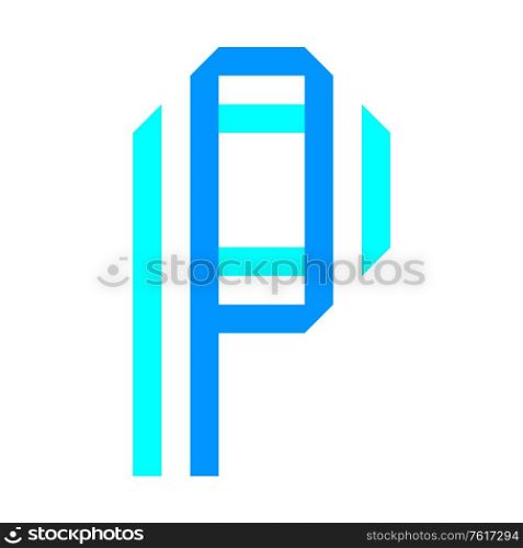 New font folded from two blue paper tapes. Trendy alphabet, vector letter P. New font folded from two blue paper tapes. Trendy alphabet, vector letter A