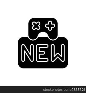 New game black glyph icon. Popular electronic entertainment, computer or mobile gaming silhouette symbol on white space. Videogame interface element. Player controller vector isolated illustration. New game black glyph icon