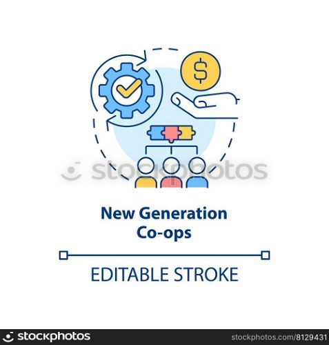 New generation co-ops concept icon. Offering value-added products abstract idea thin line illustration. Cooperative model. Isolated outline drawing. Editable stroke. Arial, Myriad Pro-Bold fonts used. New generation co-ops concept icon