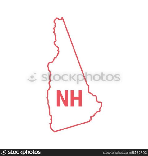 New H&shire US state map red outline border. Vector illustration isolated on white. Two-letter state abbreviation.. New H&shire US state map red outline border. Vector illustration. Two-letter state abbreviation