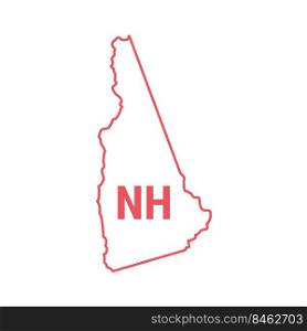 New H&shire US state map red outline border. Vector illustration isolated on white. Two-letter state abbreviation.. New H&shire US state map red outline border. Vector illustration. Two-letter state abbreviation