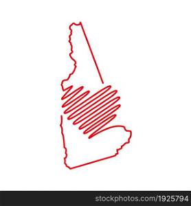 New Hampshire US state red outline map with the handwritten heart shape. Continuous line drawing of patriotic home sign. A love for a small homeland. T-shirt print idea. Vector illustration.. New Hampshire US state red outline map with the handwritten heart shape. Vector illustration