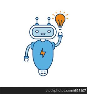 New idea chatbot color icon. Talkbot with lightbulb. Virtual assistant. Modern robot. Online support chat bot. Isolated vector illustration. New idea chatbot color icon