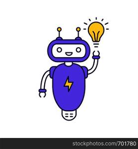 New idea chatbot color icon. Talkbot with lightbulb. Virtual assistant. Modern robot. Online support chat bot. Isolated vector illustration. New idea chatbot color icon