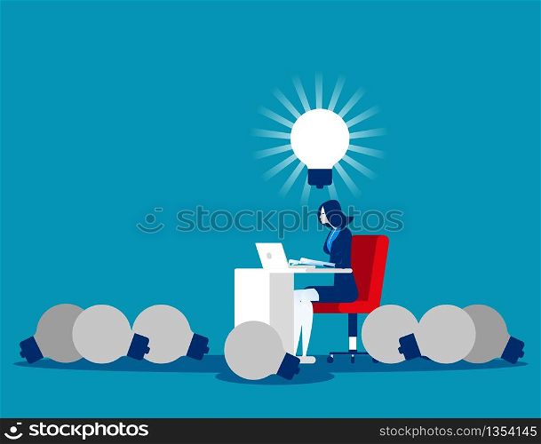 New idea for startup. Business woman working. Concept business light bulb vector illustration.