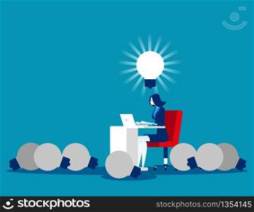 New idea for startup. Business woman working. Concept business light bulb vector illustration.