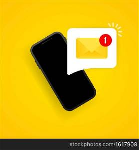 New incoming messages with notification on smartphone illustration. Envelope with incoming message. Vector on isolated background. EPS 10.. New incoming messages with notification on smartphone illustration. Envelope with incoming message. Vector on isolated background. EPS 10