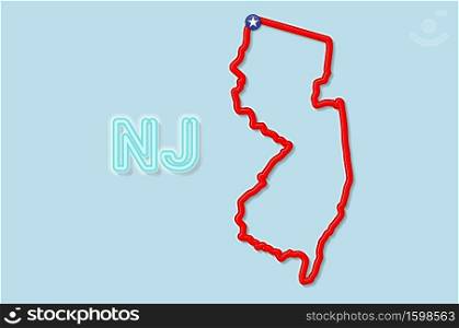 New Jersey US state bold outline map. Glossy red border with soft shadow. Two letter state abbreviation. Vector illustration.. New Jersey US state bold outline map. Vector illustration