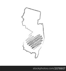 New Jersey US state hand drawn pencil sketch outline map with heart shape. Continuous line drawing of patriotic home sign. A love for a small homeland. T-shirt print idea. Vector illustration.. New Jersey US state hand drawn pencil sketch outline map with the handwritten heart shape. Vector illustration