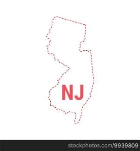 New Jersey US state map outline dotted border. Vector illustration. Two-letter state abbreviation.. New Jersey US state map outline dotted border