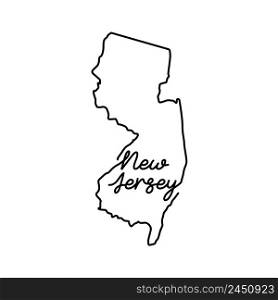 New Jersey US state outline map with the handwritten state name. Continuous line drawing of patriotic home sign. A love for a small homeland. T-shirt print idea. Vector illustration.. New Jersey US state outline map with the handwritten state name. Continuous line drawing of patriotic home sign