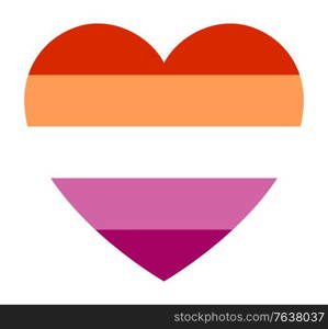 New Lesbian pride flag, in heart shape icon on white background, vector illustration