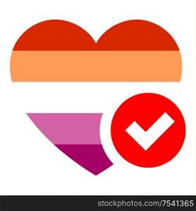 New Lesbian pride flag in heart shape, vector illustration for your design. flag in heart shape, vector illustration for your design