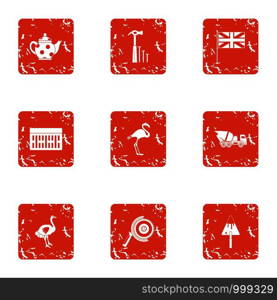New light icons set. Grunge set of 9 new light vector icons for web isolated on white background. New light icons set, grunge style