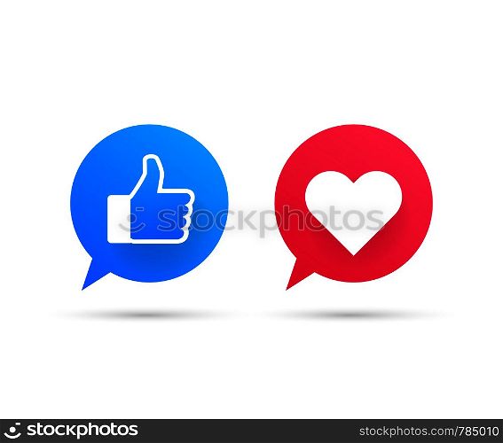 New like and love icons. Printed on paper. Social media. Vector stock illustration.