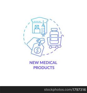 New medical products concept icon. Humanitarian aid technology. Healthcare industry and disease outbreak response abstract idea thin line illustration. Vector isolated outline color drawing.. New medical products concept icon.