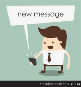 new message. business man reading a text message