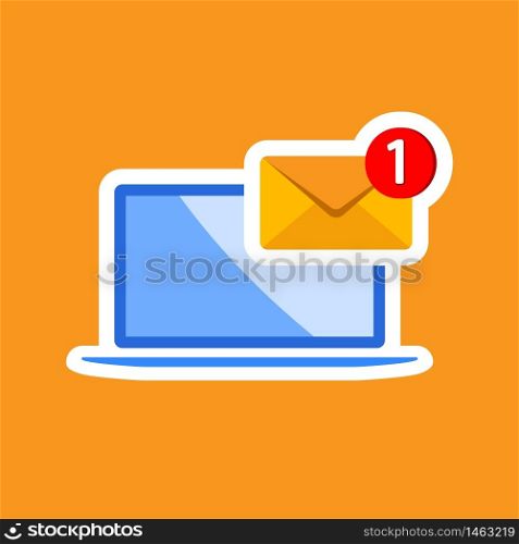 New message, notification, email, amail, chat or letter on laptop icon flat on isolated background. EPS 10 vector.. New message, notification, email, amail, chat or letter on laptop icon flat on isolated background. EPS 10 vector