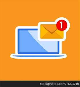 New message, notification, email, amail, chat or letter on laptop icon flat on isolated background. EPS 10 vector.. New message, notification, email, amail, chat or letter on laptop icon flat on isolated background. EPS 10 vector