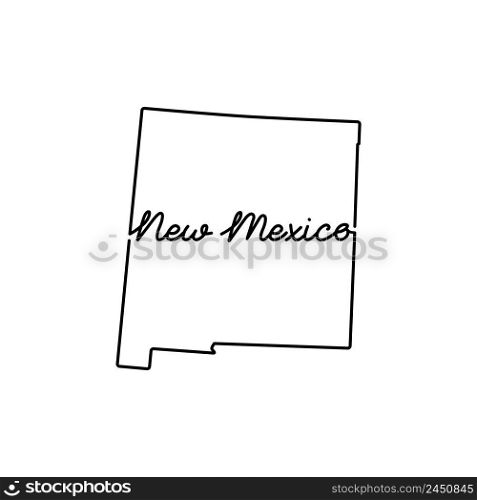 New Mexico US state outline map with the handwritten state name. Continuous line drawing of patriotic home sign. A love for a small homeland. T-shirt print idea. Vector illustration.. New Mexico US state outline map with the handwritten state name. Continuous line drawing of patriotic home sign