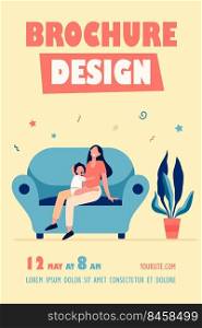 New mom holding kid on lap. Mother and toddler with pacifier sitting on couch at home flat vector illustration. Motherhood, maternity leave concept for banner, website design or landing web page