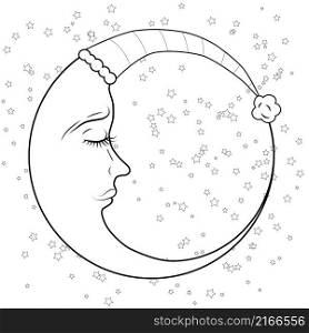 new moon and star for anti stress colouring page. Pattern for coloring book. Made by trace from sketch. Illustration in zentangle style. Monochrome variant. new moon and star for anti stress colouring page. Pattern for coloring book.