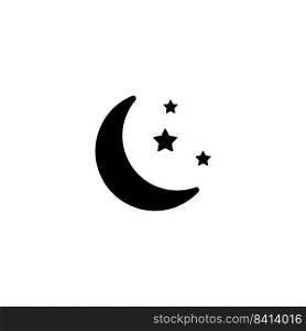 New Moon and Three Stars at Night Sky. Flat Vector Icon illustration. Simple black symbol on white background. New Moon and Three Stars at Night Sky sign design template for web and mobile UI element. New Moon and Three Stars at Night Sky. Flat Vector Icon illustration. Simple black symbol on white background. New Moon and Three Stars at Night Sky sign design template for web and mobile UI element.