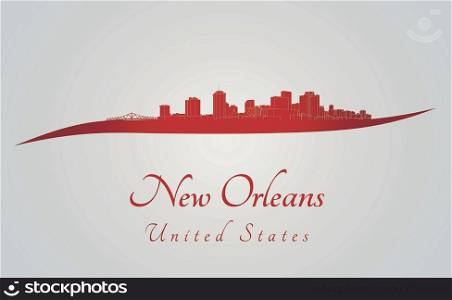 New Orleans skyline in red and gray background in editable vector file
