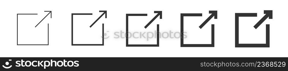 New page link icon. Square and arrow Iluustration symbol. Sign share internet vector.