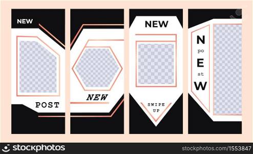 New post for stories template. Social banner for insta marketing information promotion creative branding solutions discounts and sales mobile annotations vector flyers with geometric lines.. New post for stories template. Social banner for insta marketing information promotion creative branding.