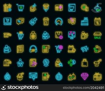 New price icons set outline vector. Sale discount. Fire new deal. New price icons set vector neon