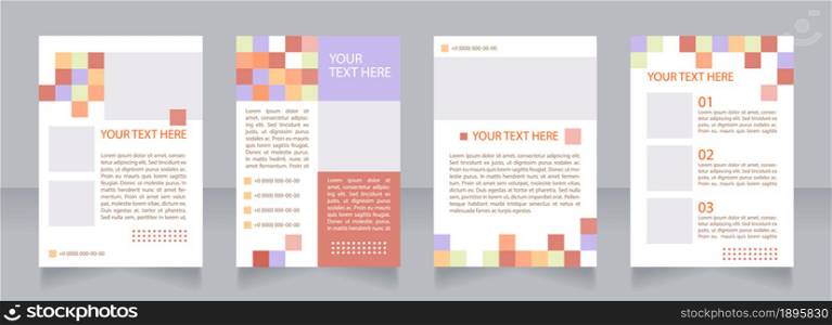 New product advertising blank brochure layout design. Commercial promo. Vertical poster template set with empty copy space for text. Premade corporate reports collection. Editable flyer paper pages. New product advertising blank brochure layout design