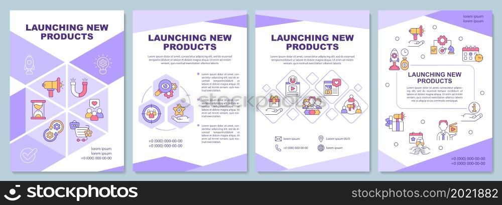 New product launching campaign brochure template. Flyer, booklet, leaflet print, cover design with linear icons. Vector layouts for presentation, annual reports, advertisement pages. New product launching campaign brochure template