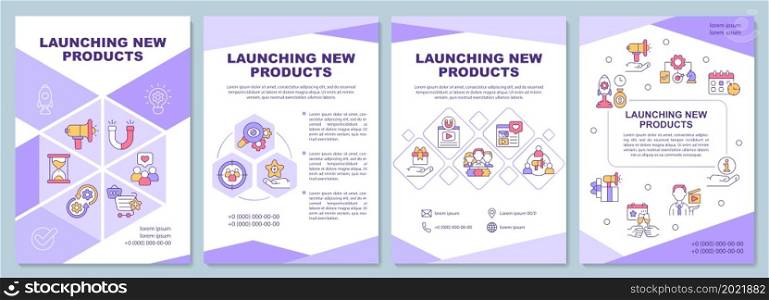 New product launching campaign brochure template. Flyer, booklet, leaflet print, cover design with linear icons. Vector layouts for presentation, annual reports, advertisement pages. New product launching campaign brochure template