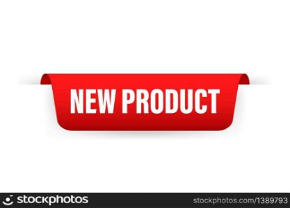 New product Red Label. Red Web Ribbon. Vector stock illustration. New product Red Label. Red Web Ribbon. Vector stock illustration.