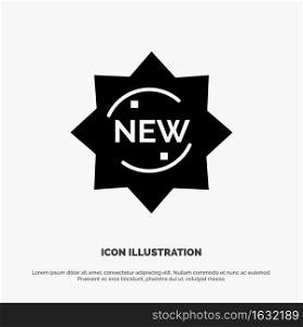 New, Product, Sticker, Badge Solid Black Glyph Icon