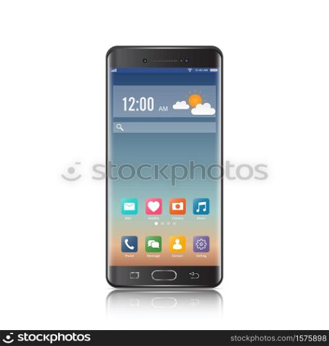 New realistic mobile black smartphone modern style. Vector smartphone with ui icons. isolated on white background.