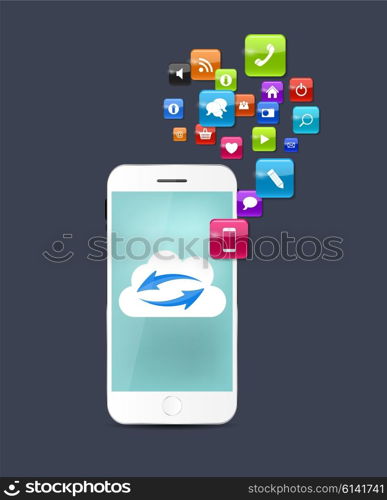 New Realistic Mobile Phone With Blue Screen. Vector Illustration. EPS10